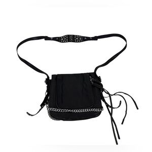 ASH Leather Bag Shoulder Black Pockets Crossbody Chain Punk Handbag Purse Women